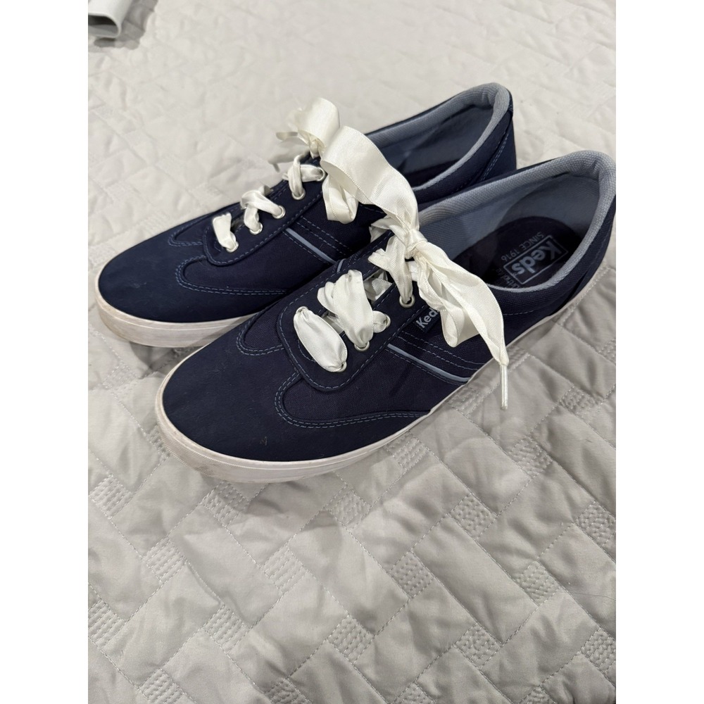 Keds Women's Shoes 9.5 Blue Canvas Ribbon Lace Up Casual Sneakers Shoes Low Top